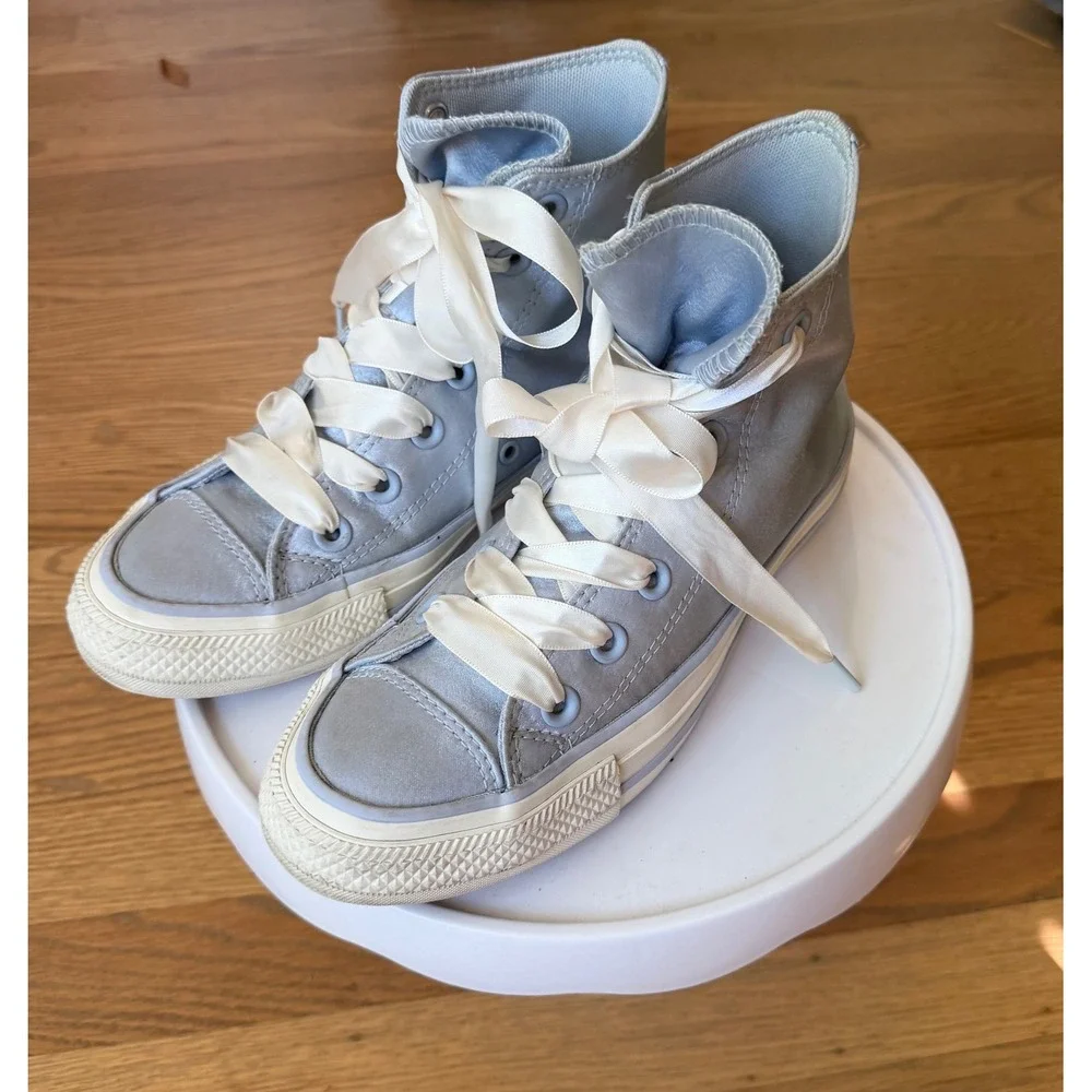 Converse Chuck Taylor All Star High Top Satin Light Blue Ribbon Laces A10280F 6 - Picture 2 of 9